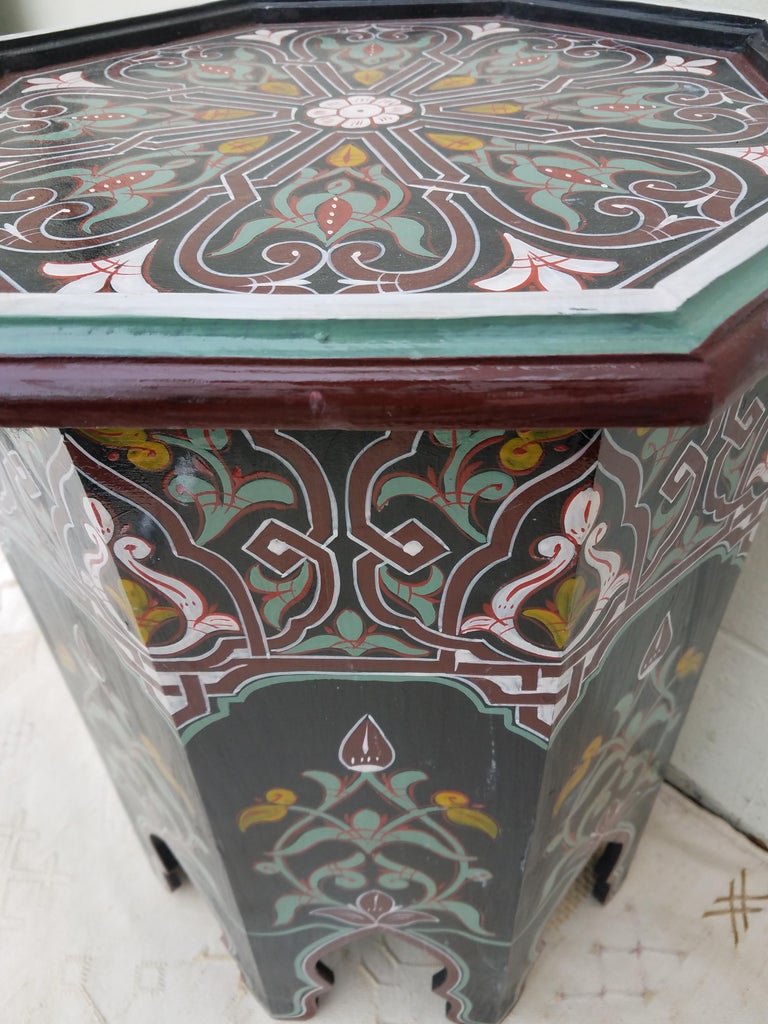 Simple Moroccan Hexagonal Wooden End Table, Black For Sale at 1stDibs