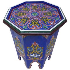 Simple Moroccan Hexagonal Wooden End Table, Blue