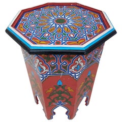 Simple Moroccan Hexagonal Wooden End Table, Red