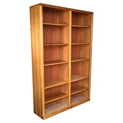Vintage Simple Oak Tall Double Bookcase / Book Shelf