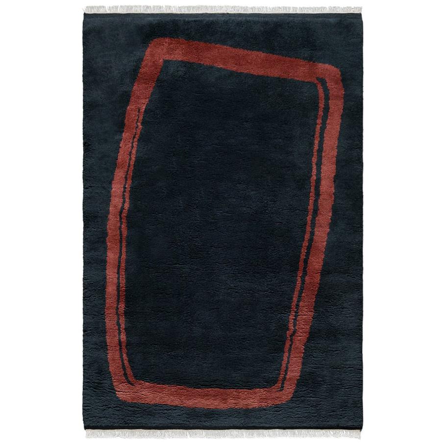 Simple Object 11 Dark Blue, Wool Shaggy Berber Rug in Scandinavian Design