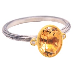 Simple, Oval Citrine with 24K Bezel and Sterling Textured Shank