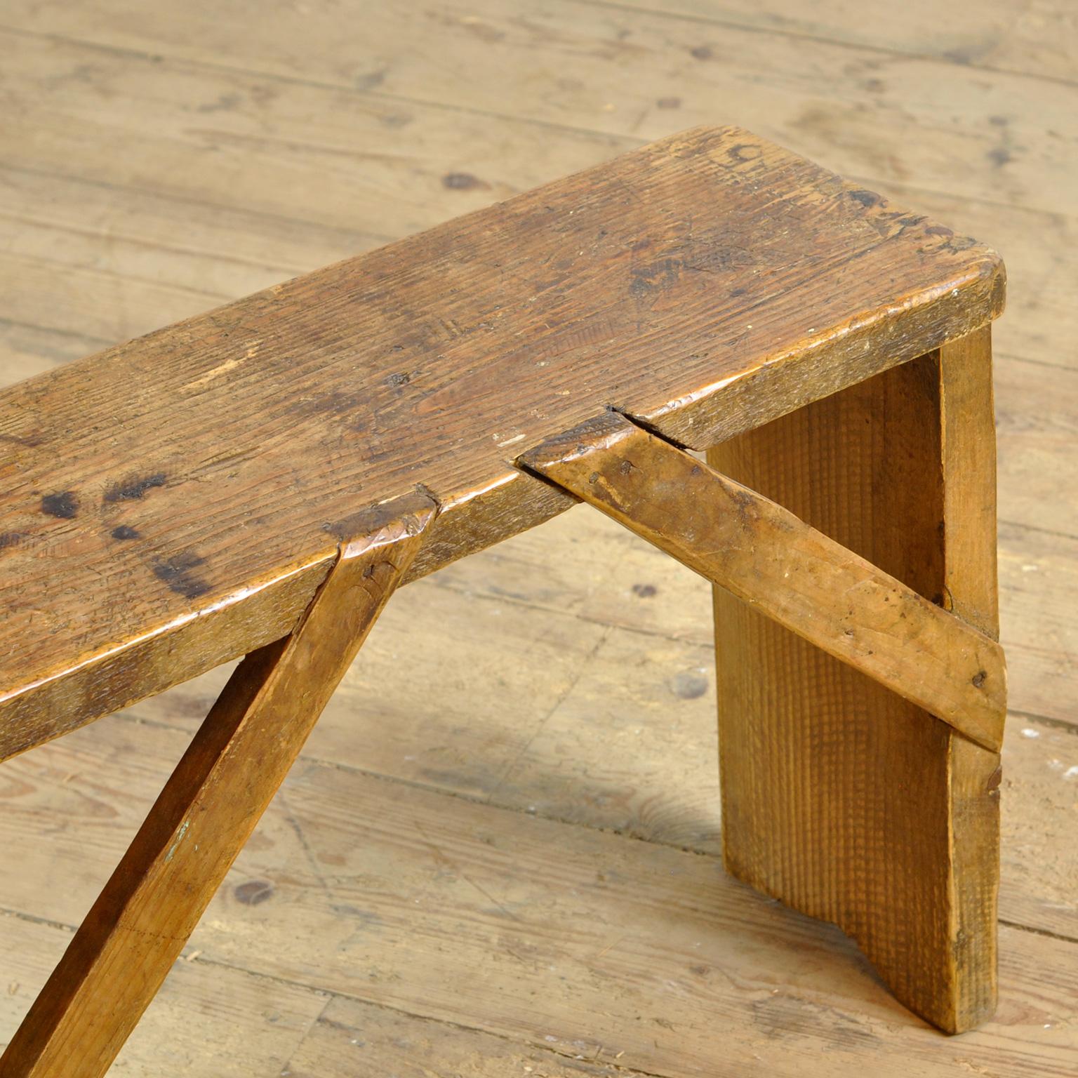French Simple Pine Stool, Circa 1930 For Sale