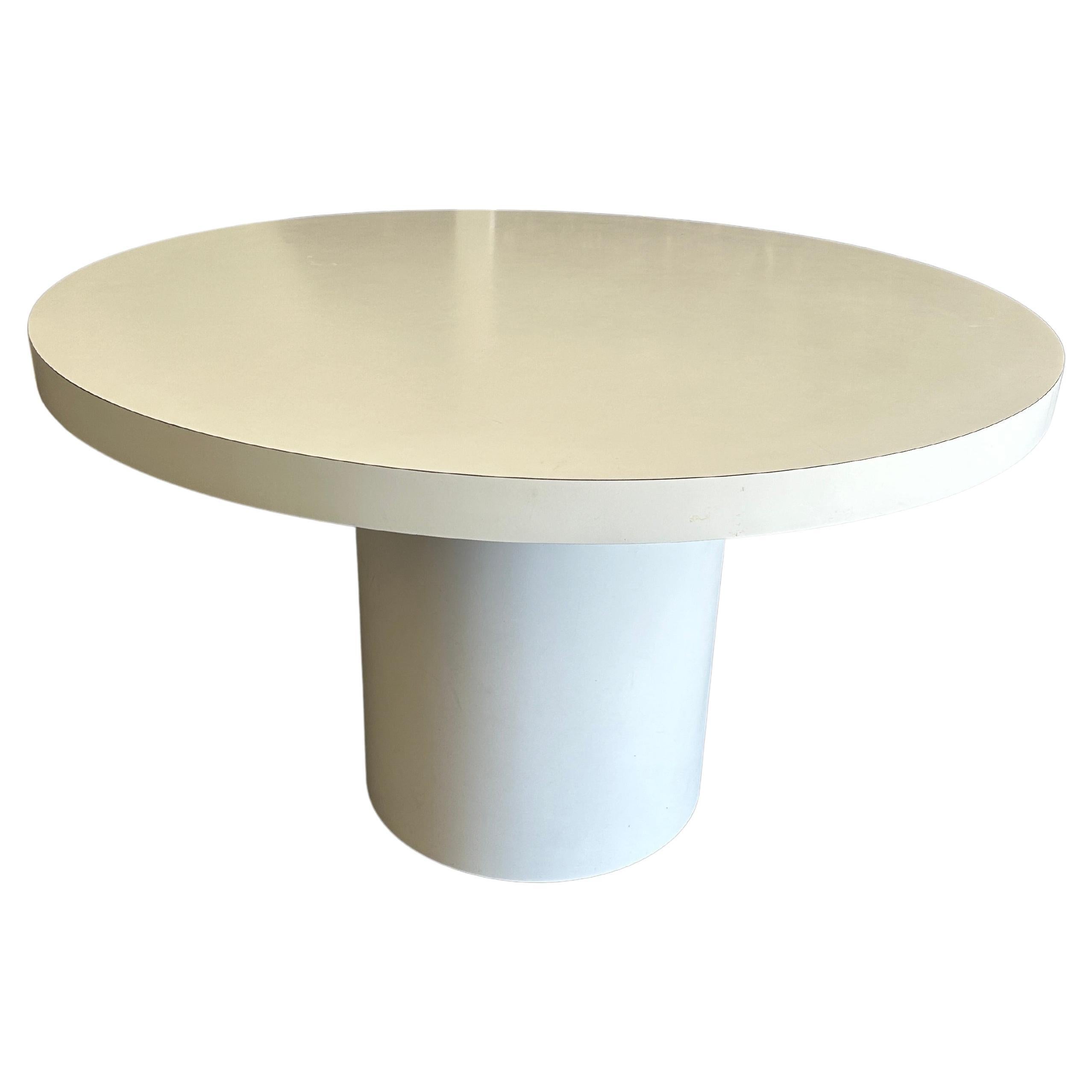 Simple Post Modern white Laminate round dining game table For Sale