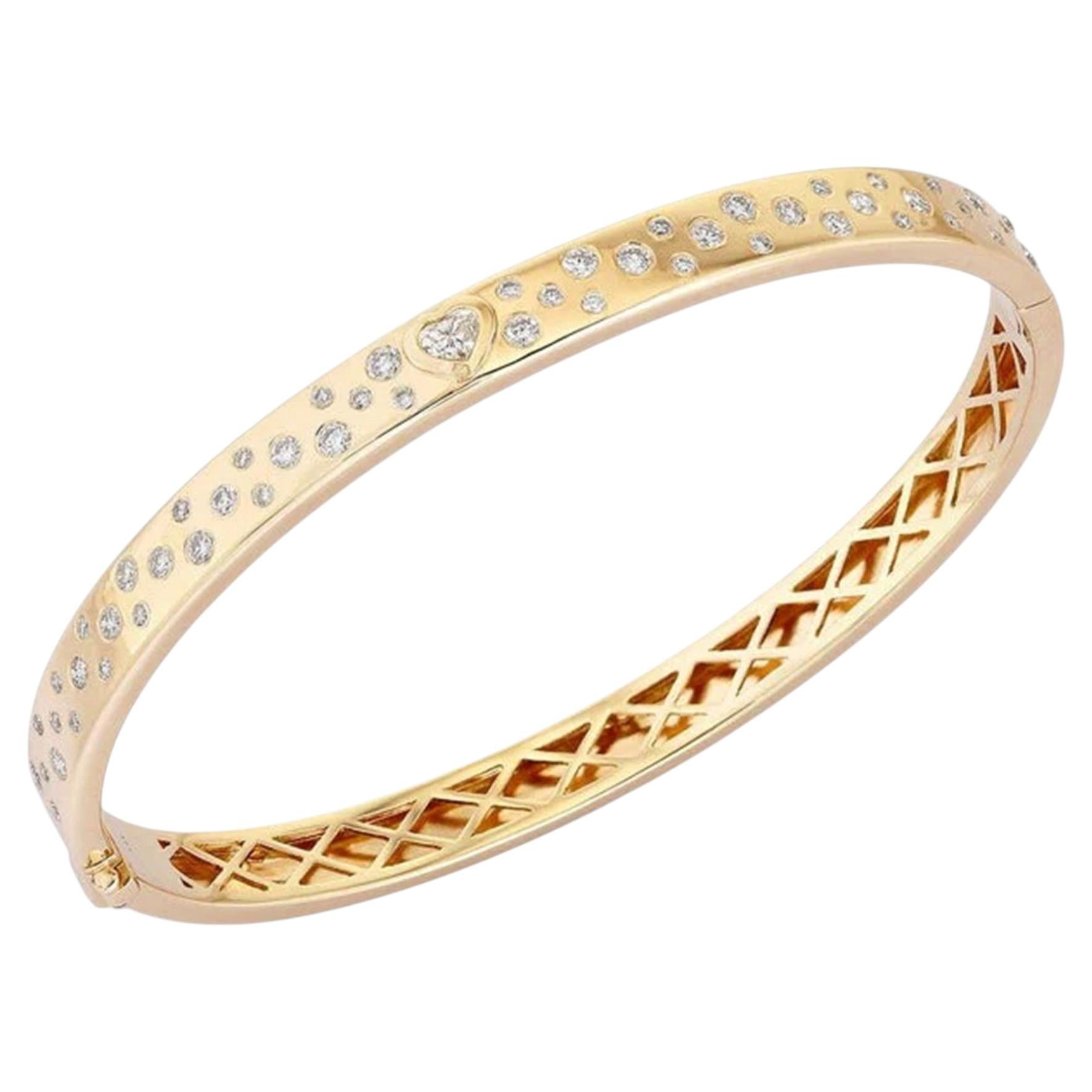 Simple Shine 14K (or 18k upon request) Yellow Gold Diamond Bangle Bracelet For Sale