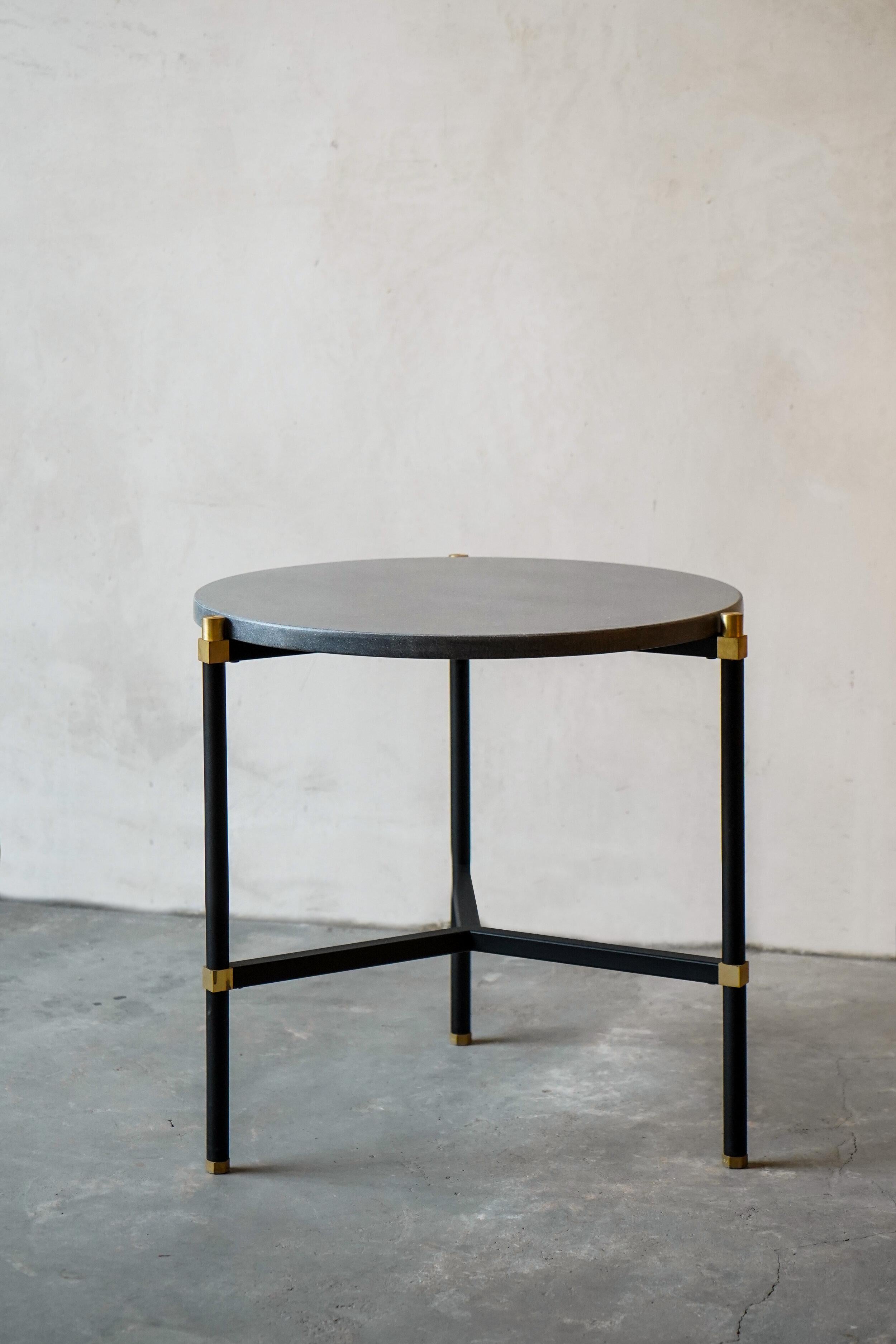 Simple side table 50 3 legs by Contain
Dimensions: D 50 x H 51 cm 
Materials: Iron, brass, terrazzo, marble, stone.
Available in different finishes and dimensions.

The Connector furniture collection is based on single assembly pieces that get