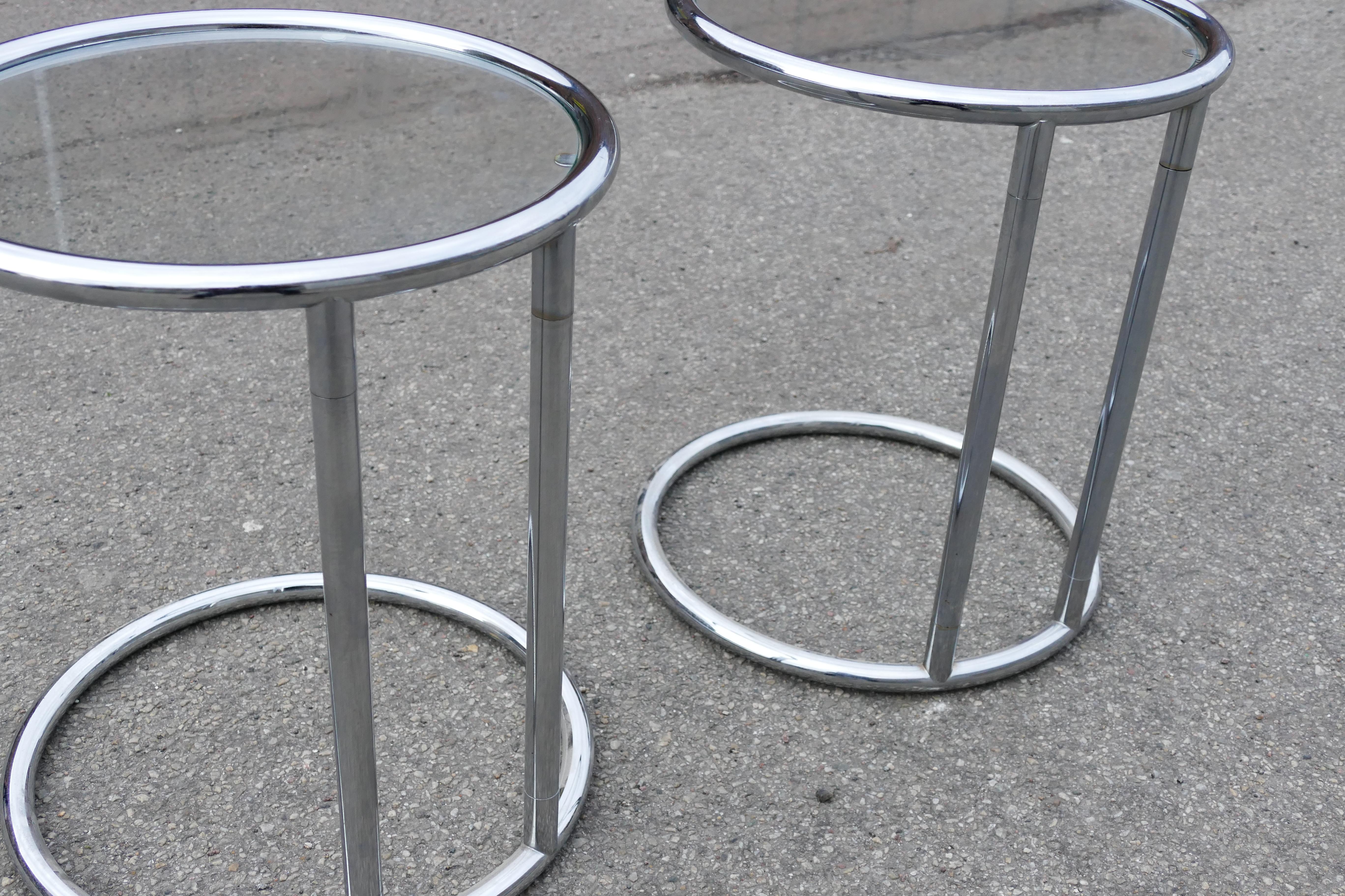 Art Deco Simple Side Tables Chrome Glass, 1980s For Sale