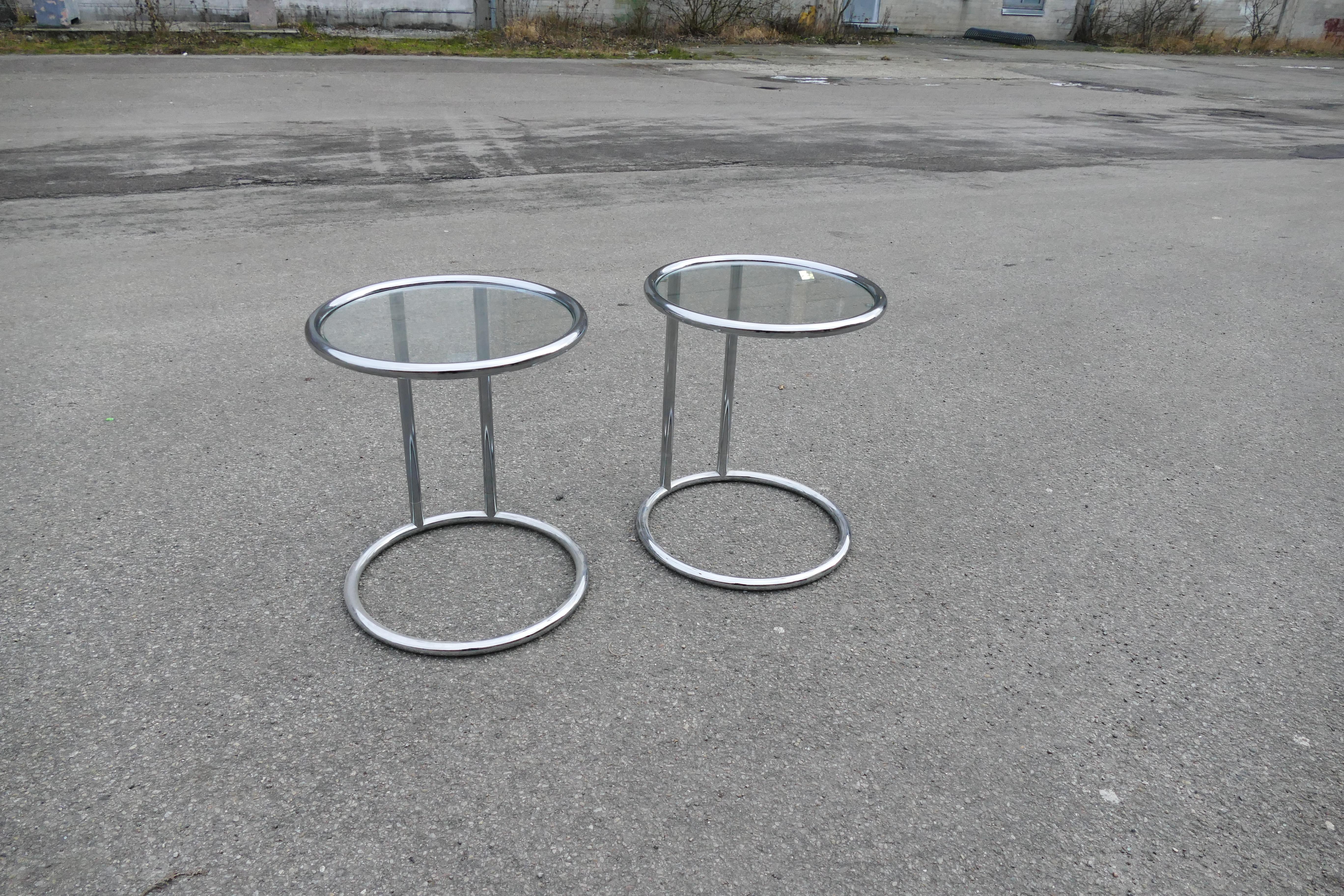Danish Simple Side Tables Chrome Glass, 1980s For Sale