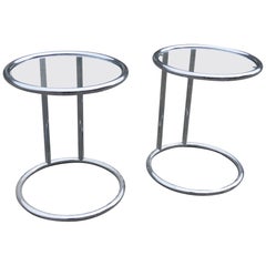 Simple Side Tables Chrome Glass, 1980s