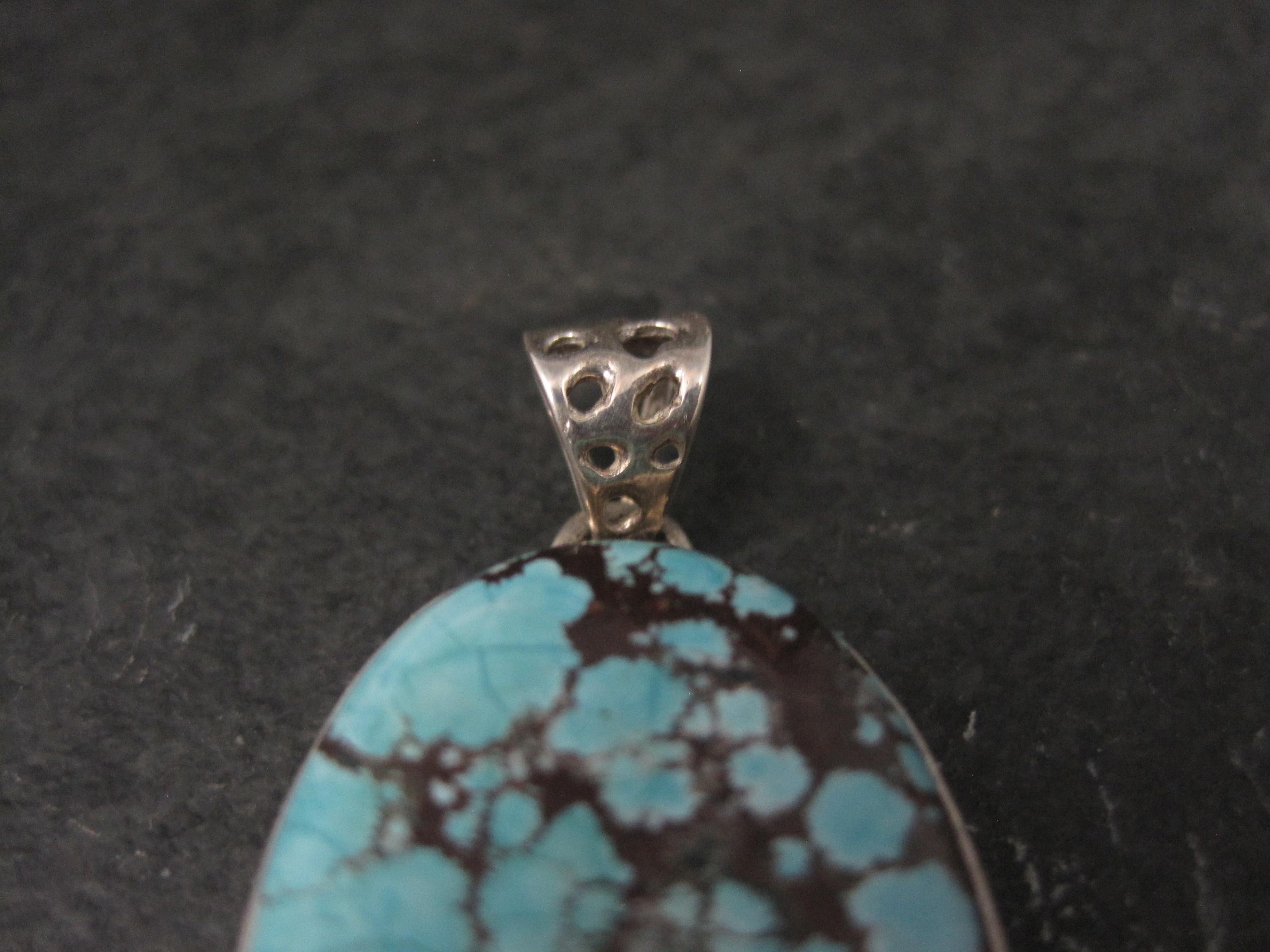 Oval Cut Simple Sterling Silver Turquoise Pendant For Sale