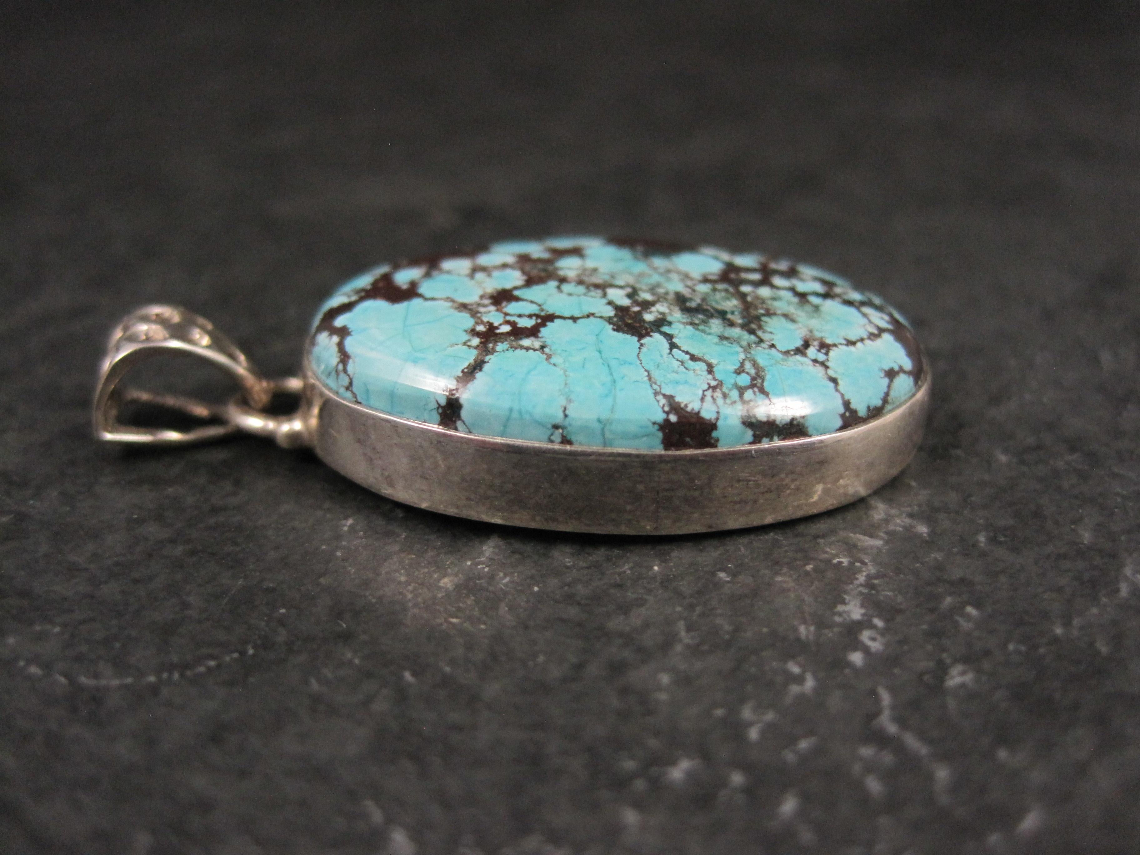 Women's or Men's Simple Sterling Silver Turquoise Pendant For Sale