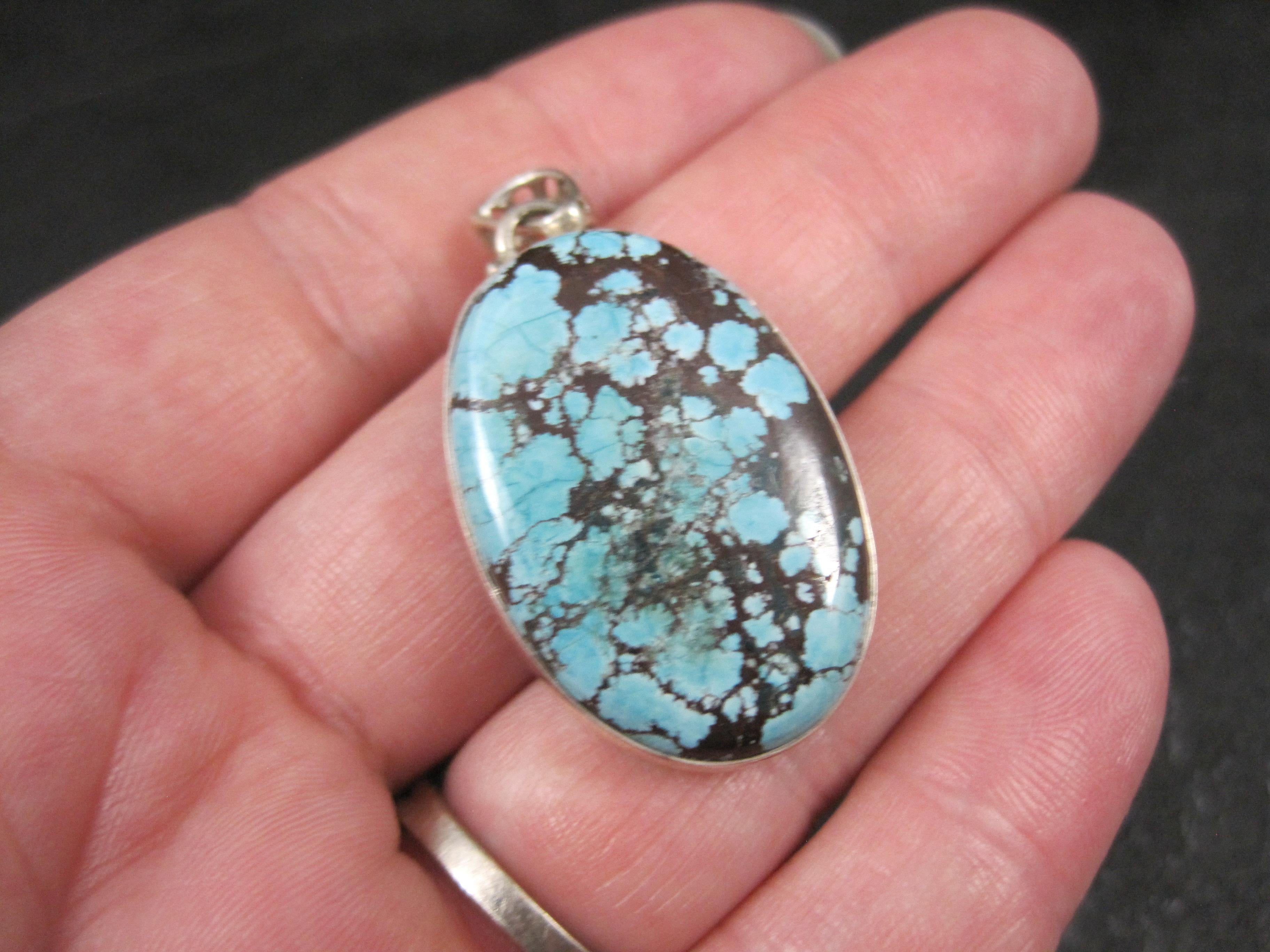 Simple Sterling Silver Turquoise Pendant For Sale 2