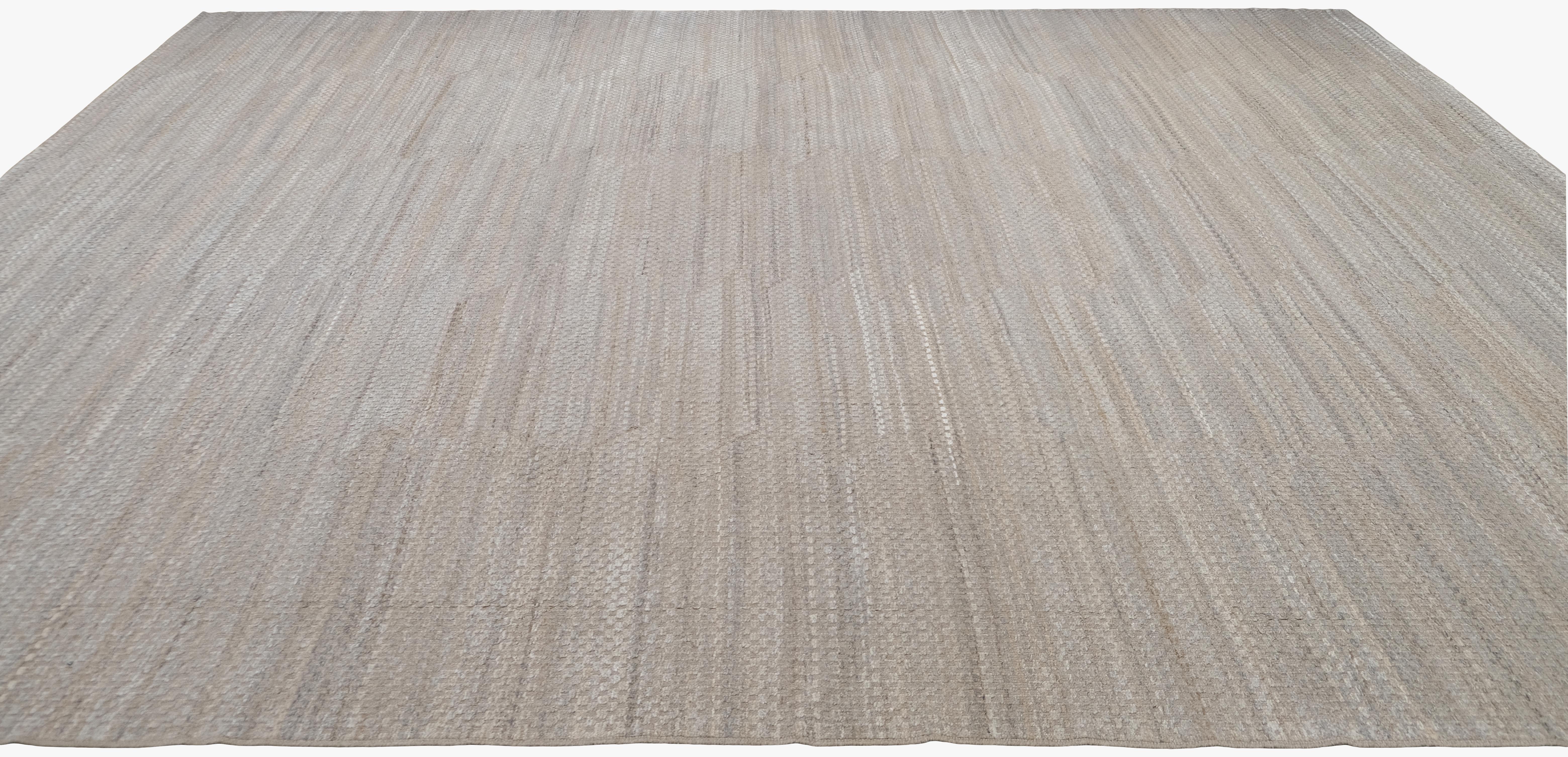 Minimalist Simple Textured Natural Tonal Wool Rug 14'3''x18'2'' For Sale