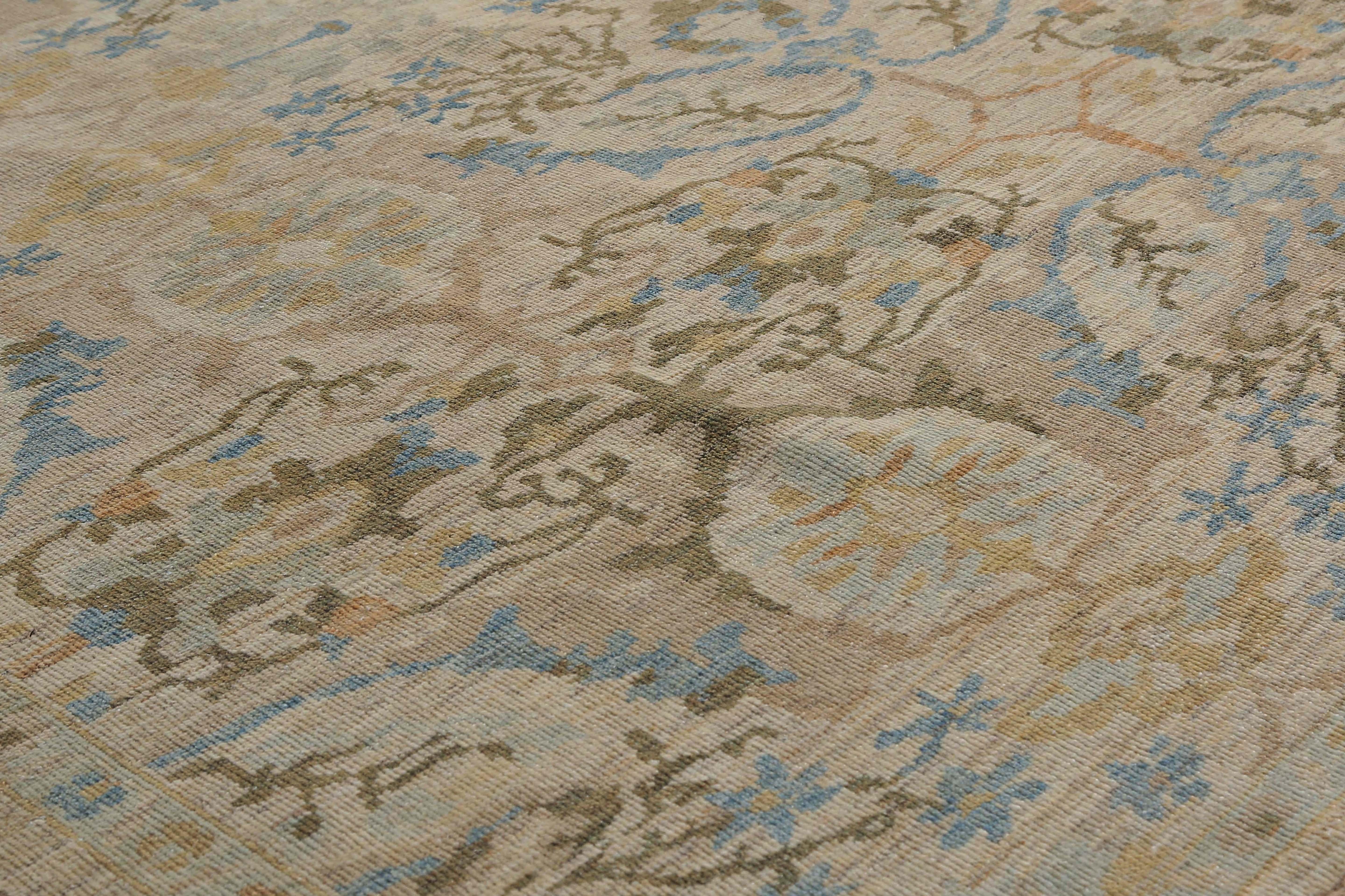 Afghanistan Sultanabad Area Rugs Circa 1990 - Wool Blue Brown Yellow - 95588 For Sale 5