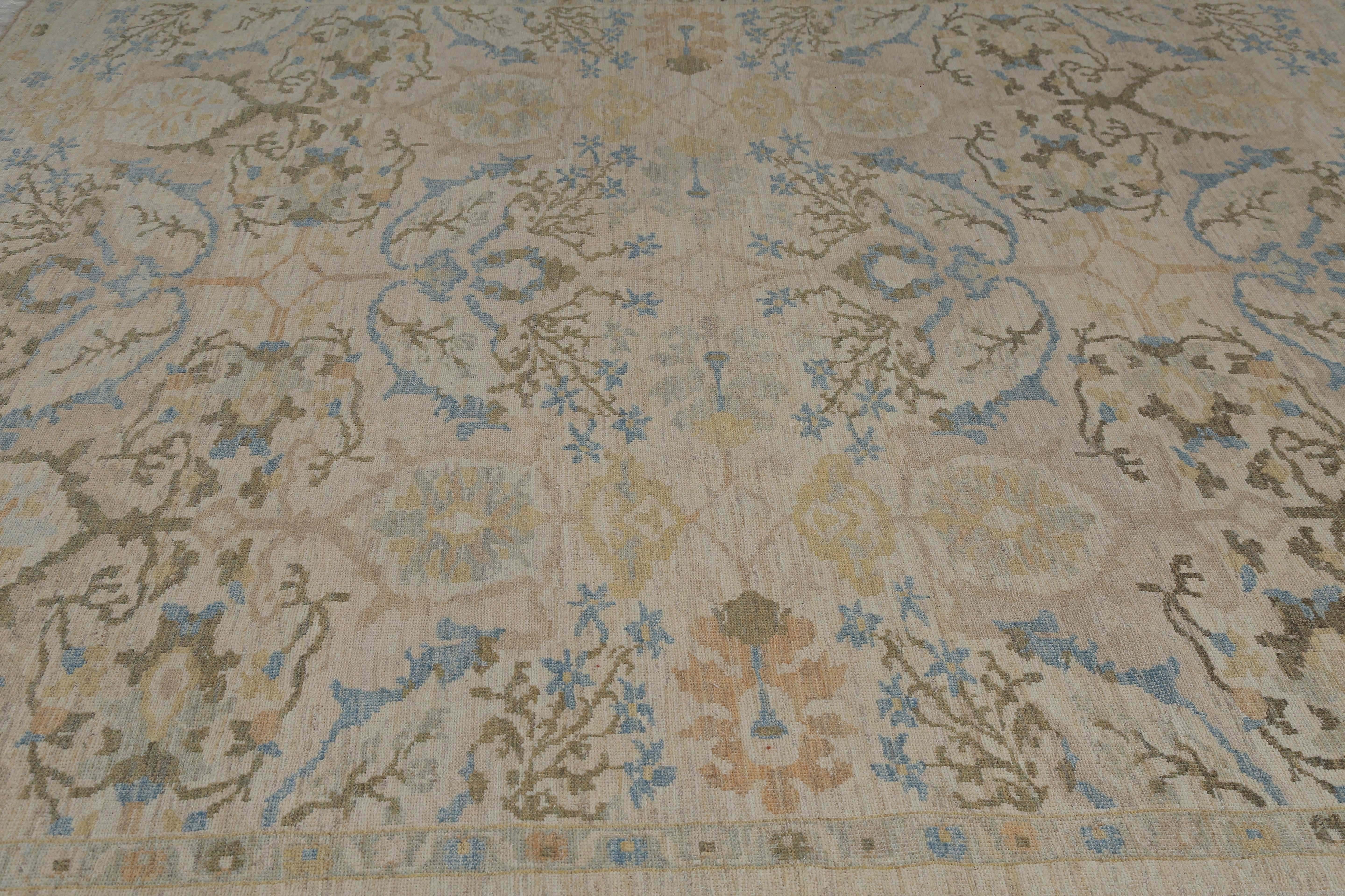 20th Century Afghanistan Sultanabad Area Rugs Circa 1990 - Wool Blue Brown Yellow - 95588 For Sale