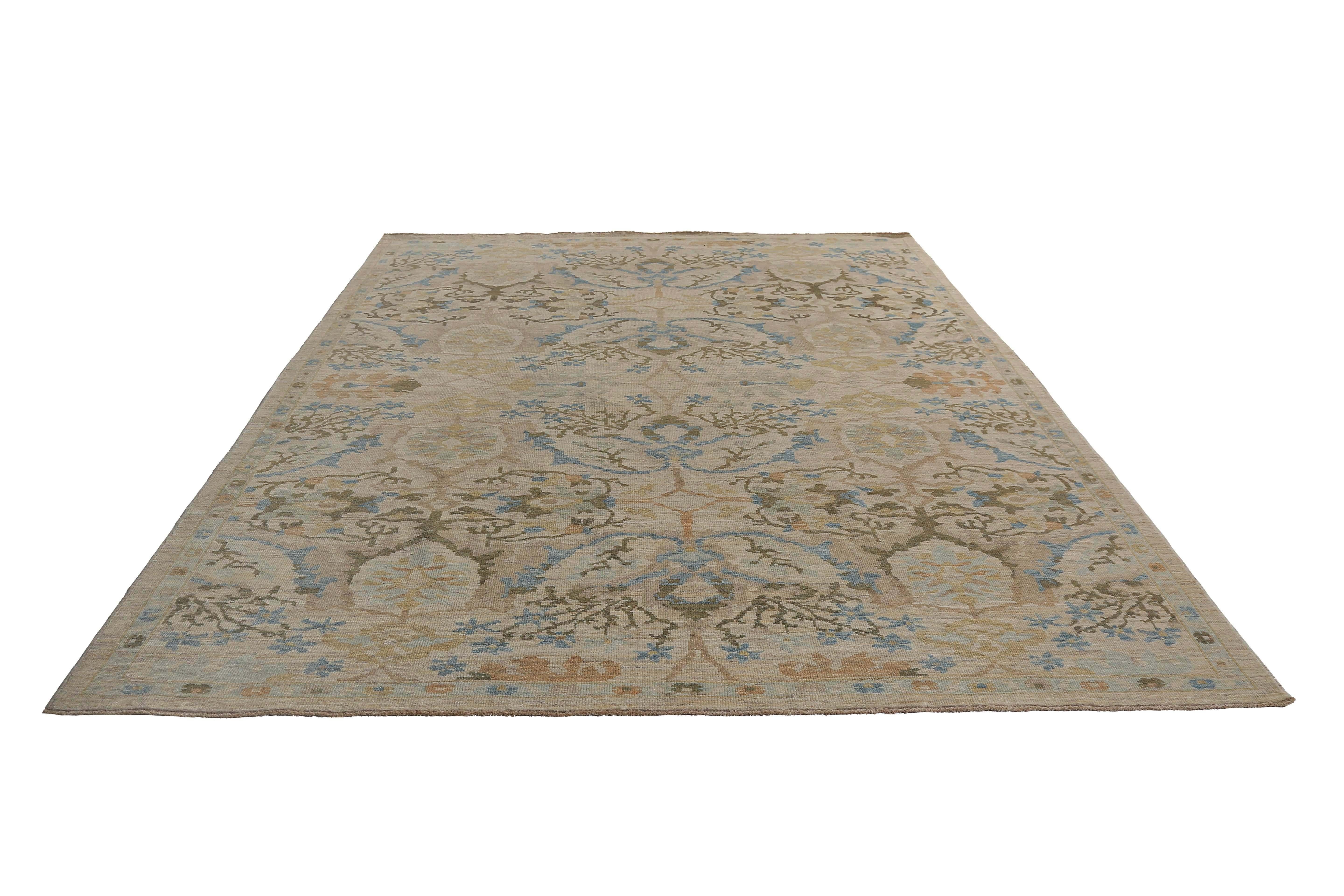 Afghanistan Sultanabad Area Rugs Circa 1990 - Wool Blue Brown Yellow - 95588 For Sale 1