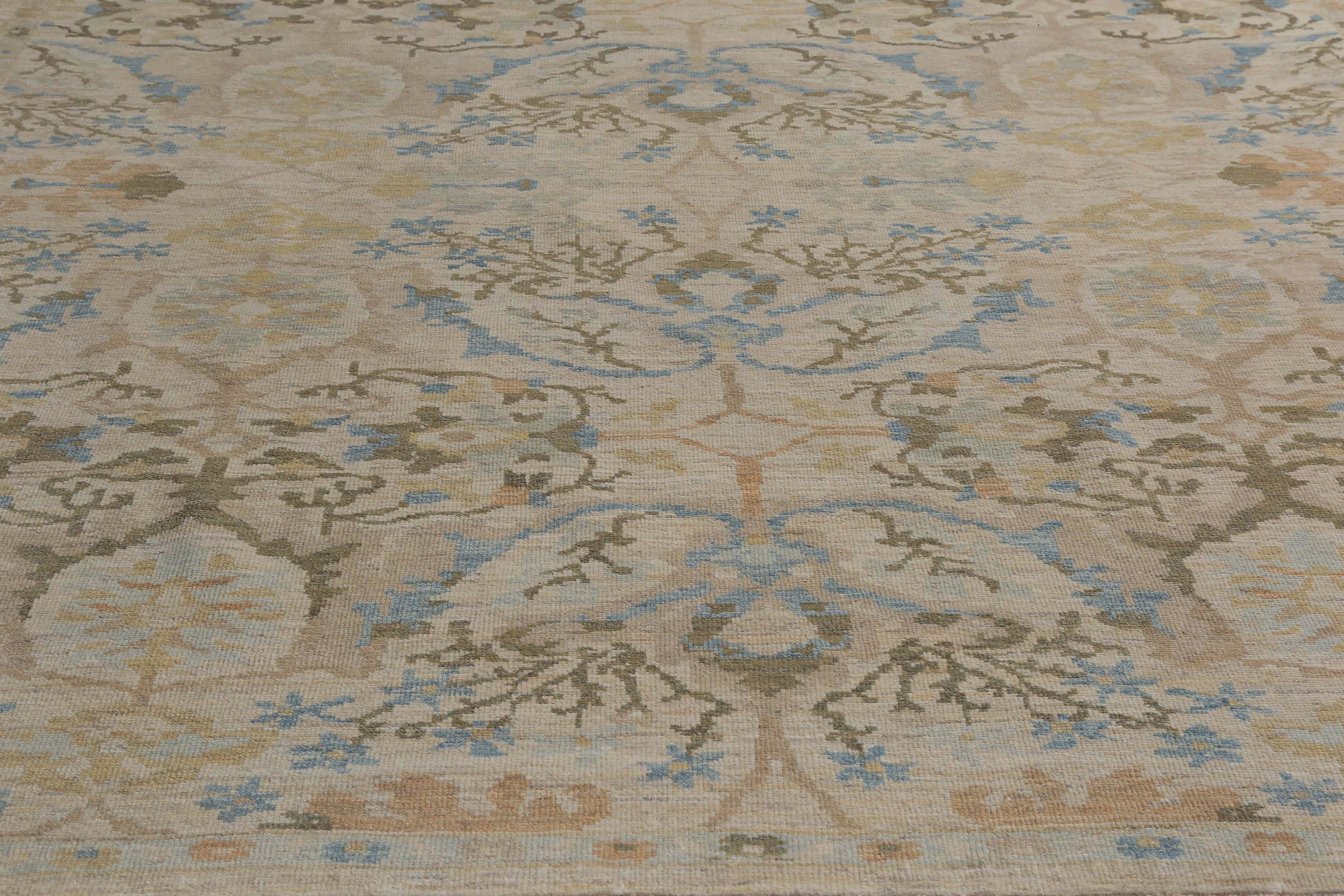 Afghanistan Sultanabad Area Rugs Circa 1990 - Wool Blue Brown Yellow - 95588 For Sale 2