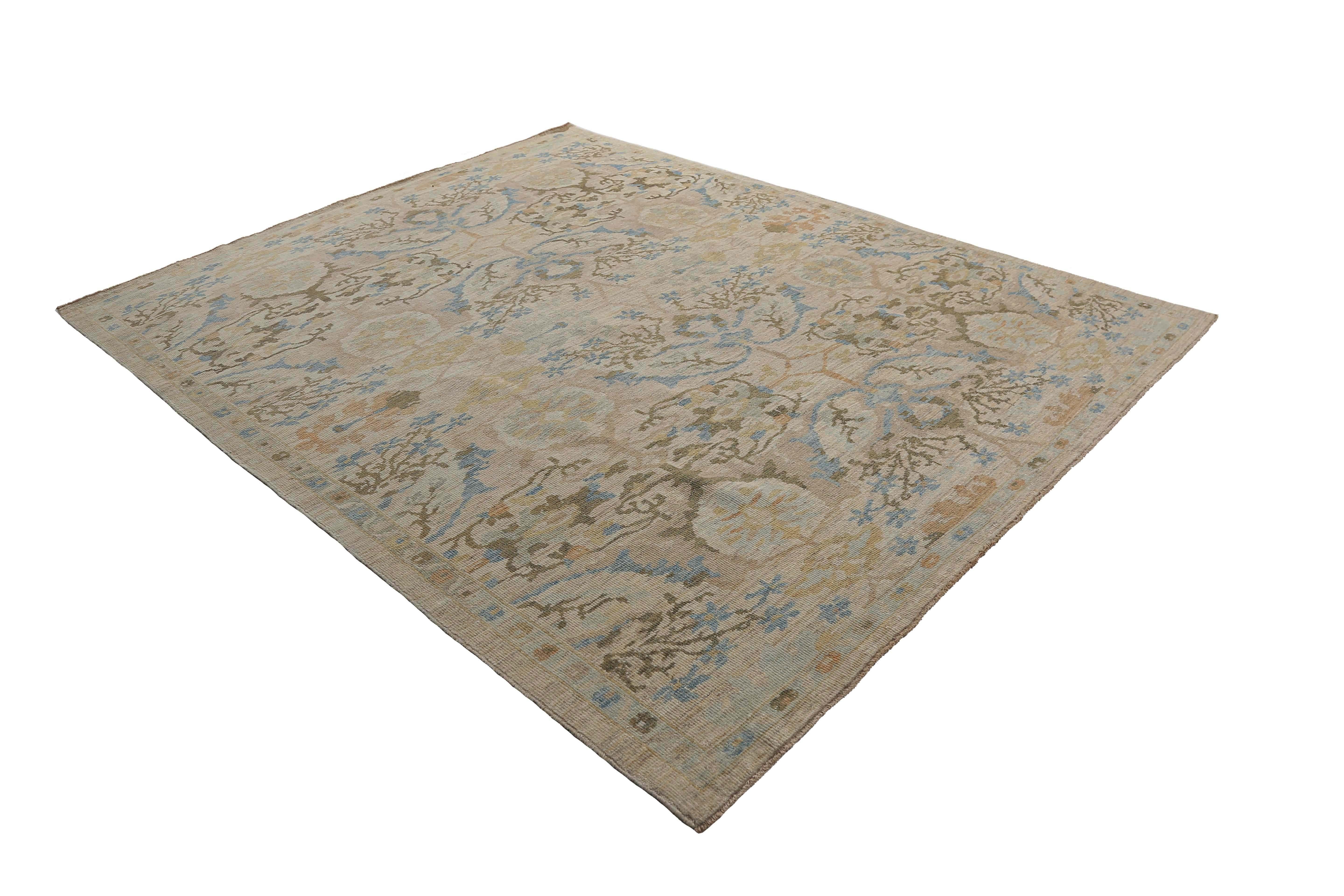 Afghanistan Sultanabad Area Rugs Circa 1990 - Wool Blue Brown Yellow - 95588 For Sale 4