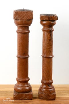 Simple Turned Wooden Candlesticks, 20th Century
