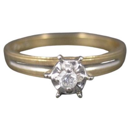 Simple Vintage 10K Diamond Illusion Solitaire Engagement Ring Size 6 For Sale