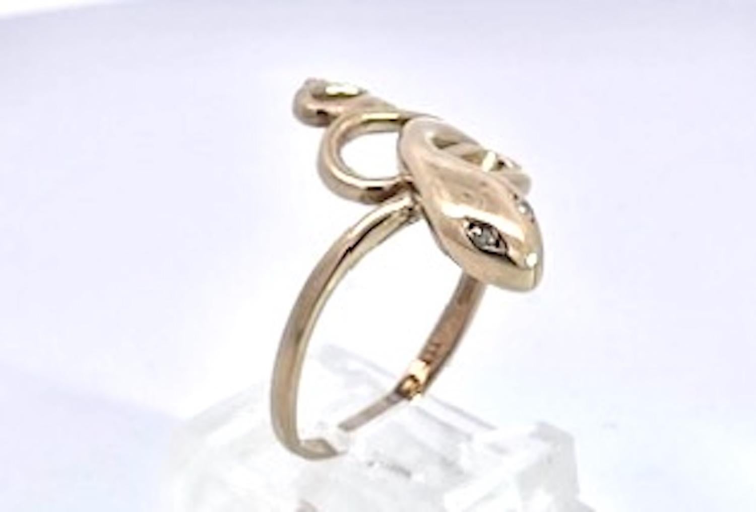 Anillo simple de serpiente de oro amarillo 14K Corte redondo en venta