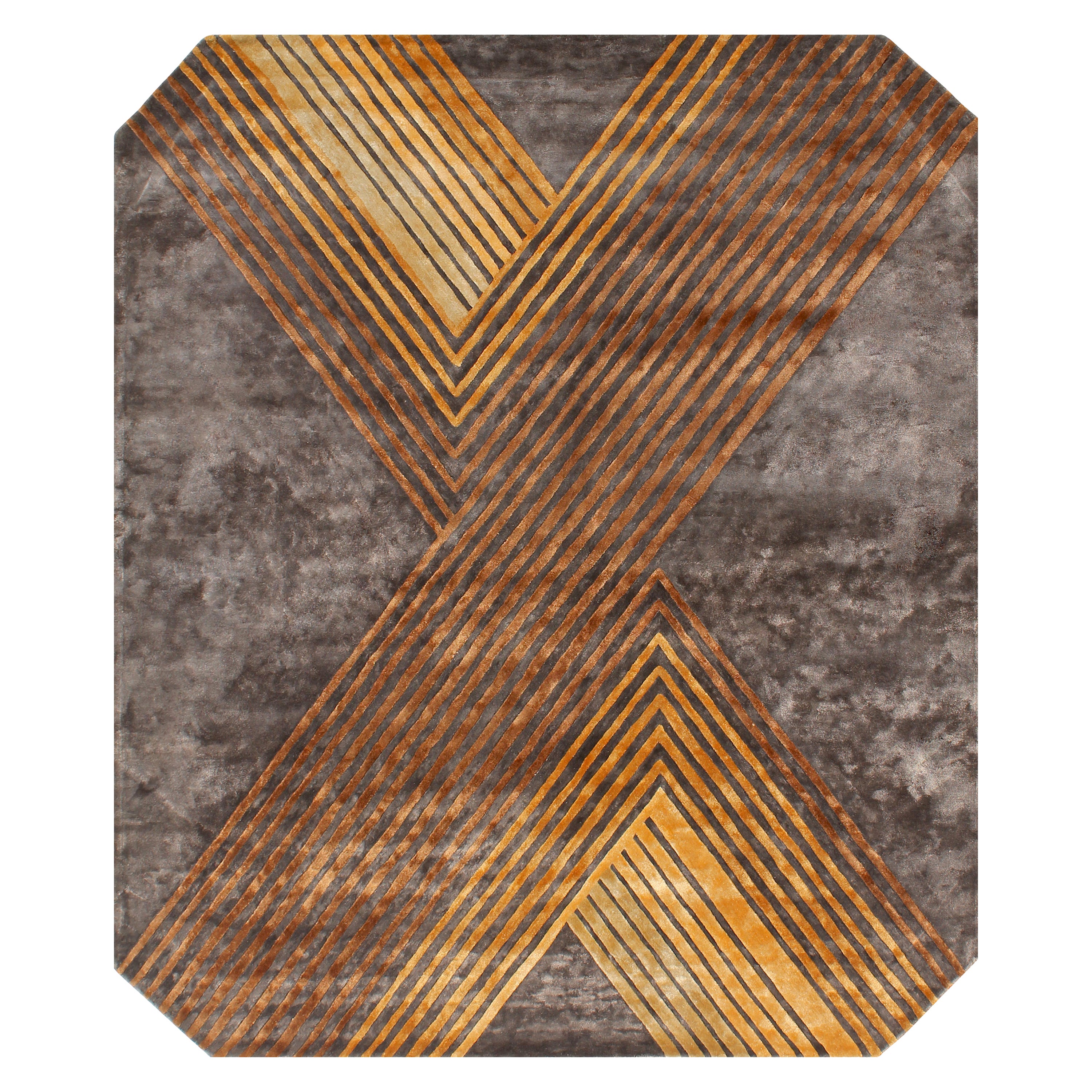 SIMPLEX Alfombra de seda con forma moderna, tejida a mano, color bronce por Hands