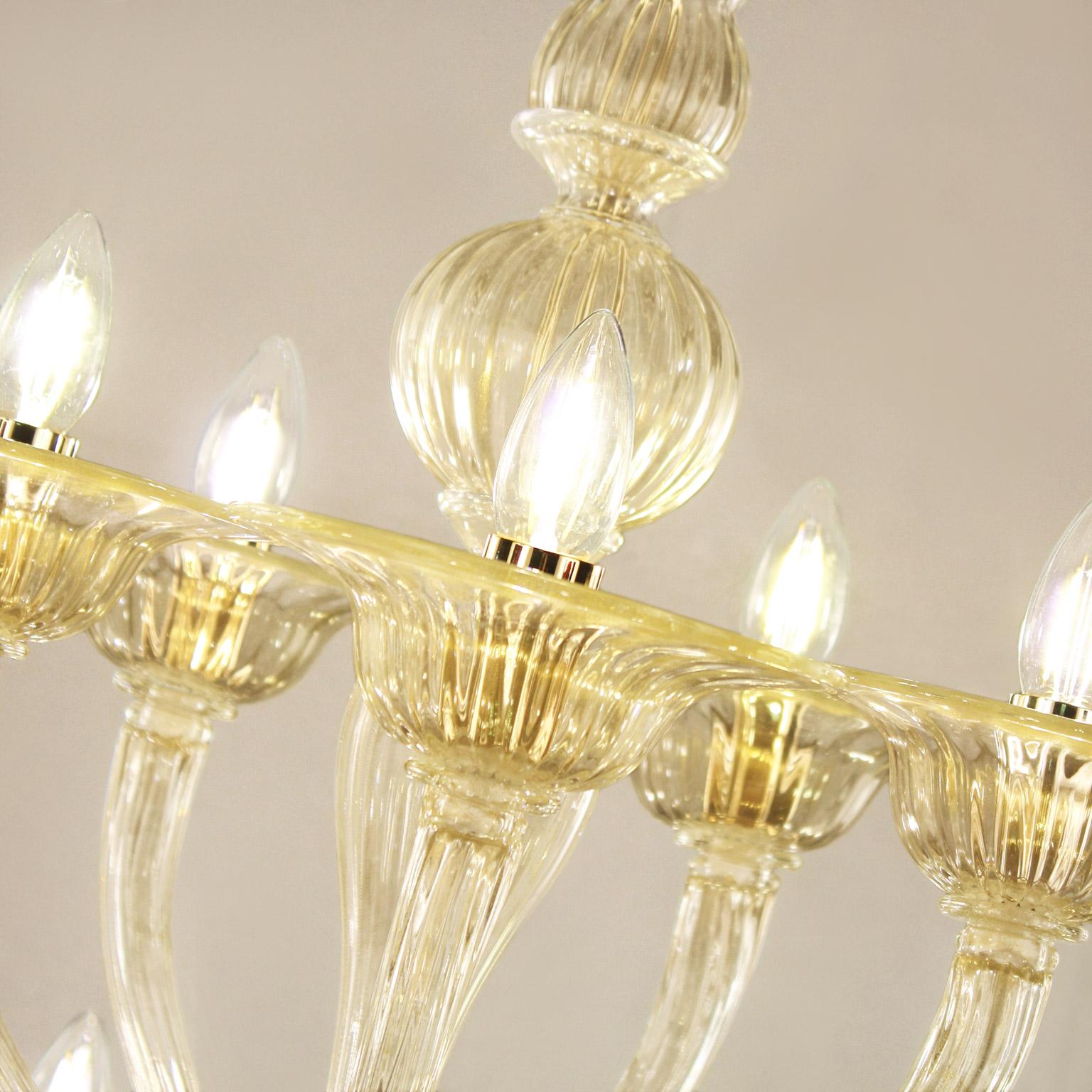 Italian Chandelier 10+ 5 Arms Golden Artistic Glass Simplicissimus 360 by Multiforme For Sale
