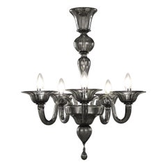 Classic Chandelier, 5 arms Dark Grey Murano Glass Simplicissimus by Multiforme