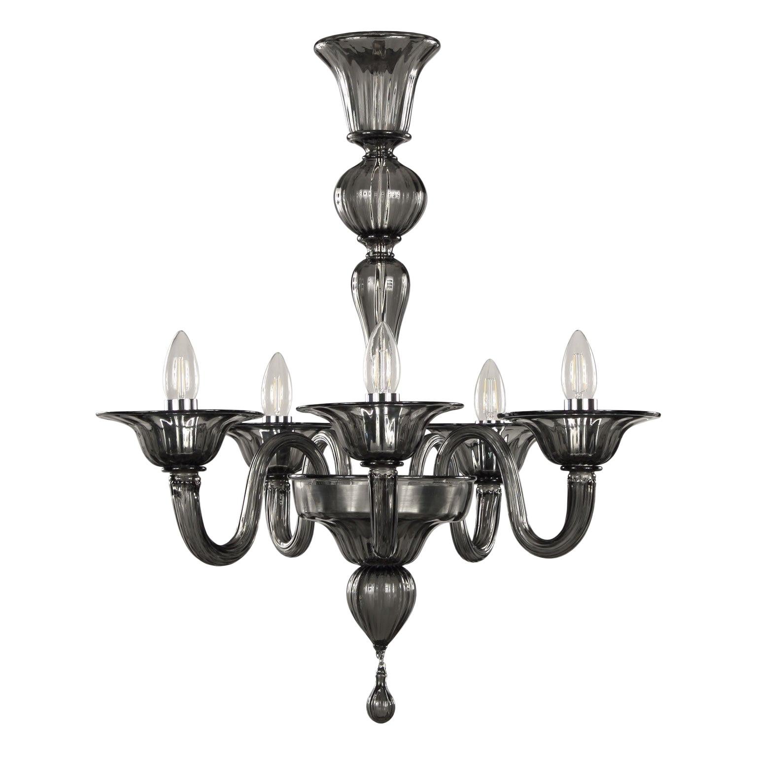 Classic Chandelier, 5 arms Dark Grey Murano Glass Simplicissimus by Multiforme