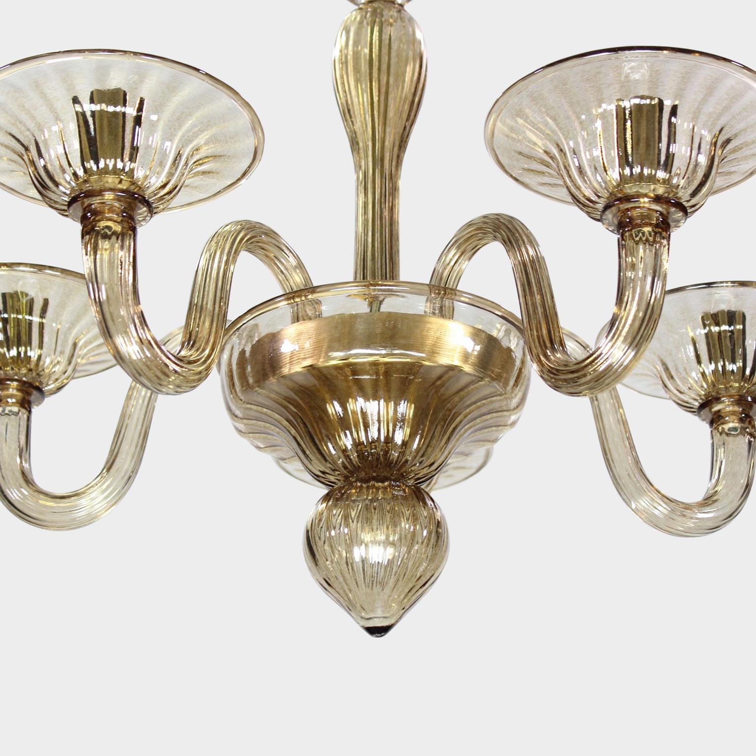 Other Chandelier 5 arms, smoky quartz Murano Glass Simplicissimus 360 by Multiforme For Sale