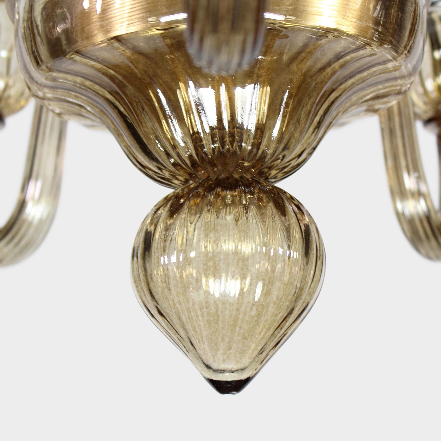 italien Lustre à 5 bras en verre de Murano et quartz fumé Simplicissimus 360 de Multiforme en vente
