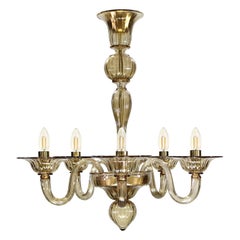 Lampadario a 5 bracci, quarzo fumé in vetro di Murano Simplicissimus 360 di Multiforme