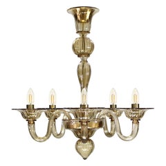 Chandelier 5 arms, smoky quartz Murano Glass Simplicissimus 360 by Multiforme