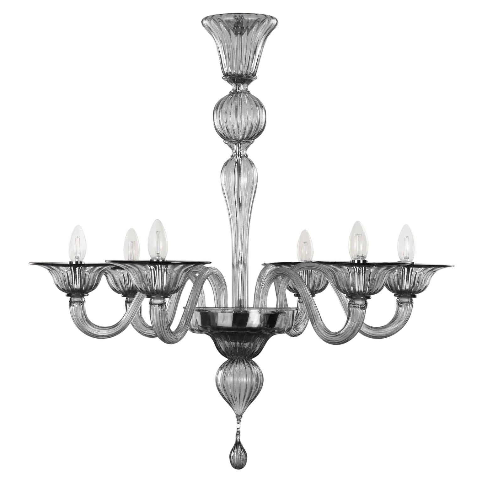 21st Century Chandelier, 6 arms Light Grey Murano Glass by Multiforme
