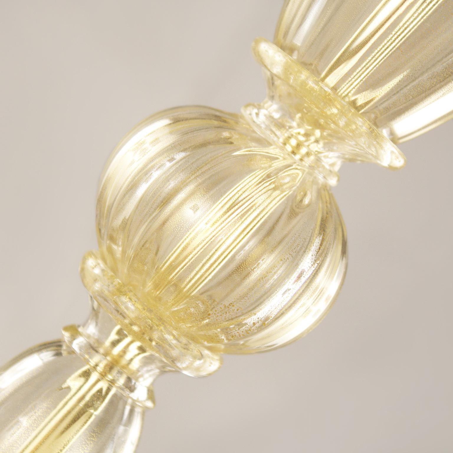 Italian Chandelier 5 arms Gold mottled Murano Glass Simplicissimus 360 by Multiforme For Sale