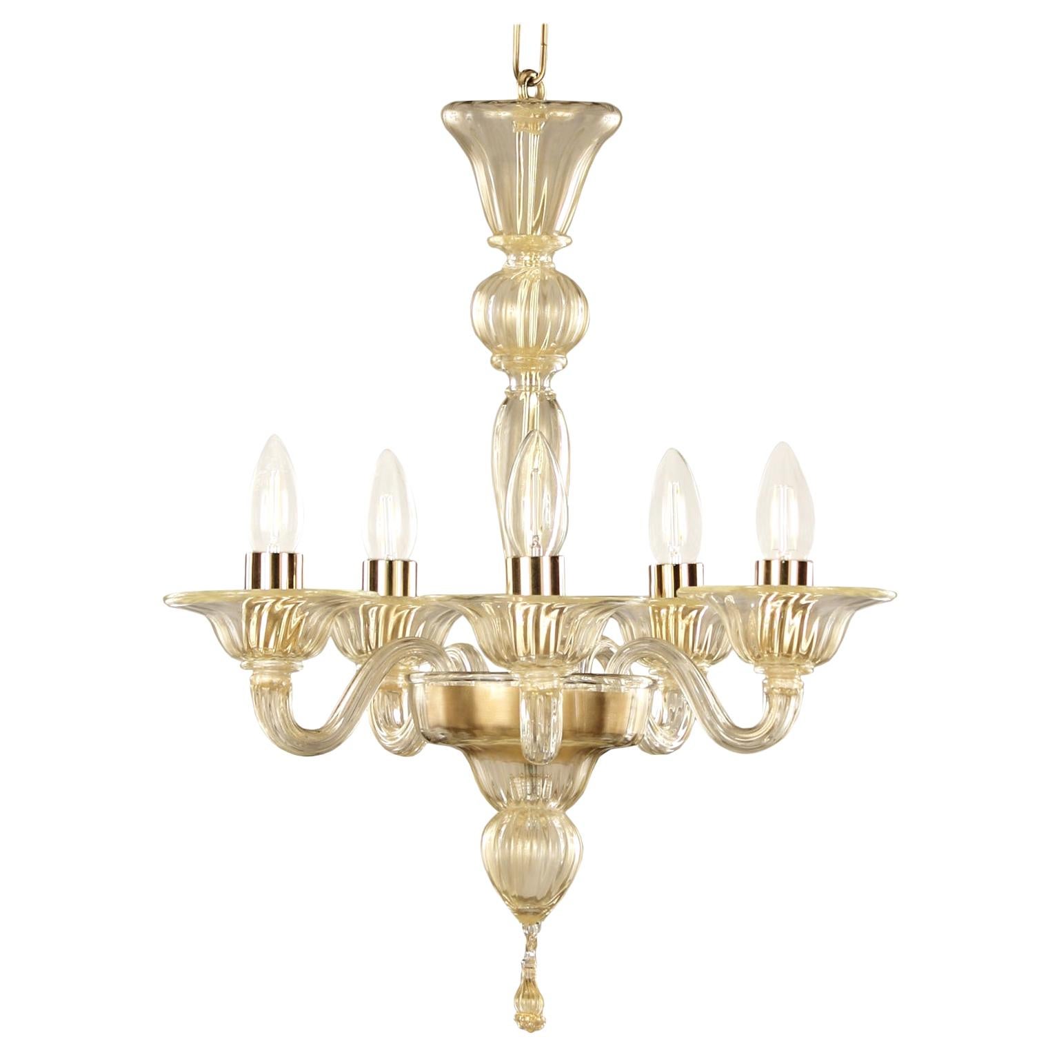 Chandelier 5 arms Gold mottled Murano Glass Simplicissimus 360 by Multiforme