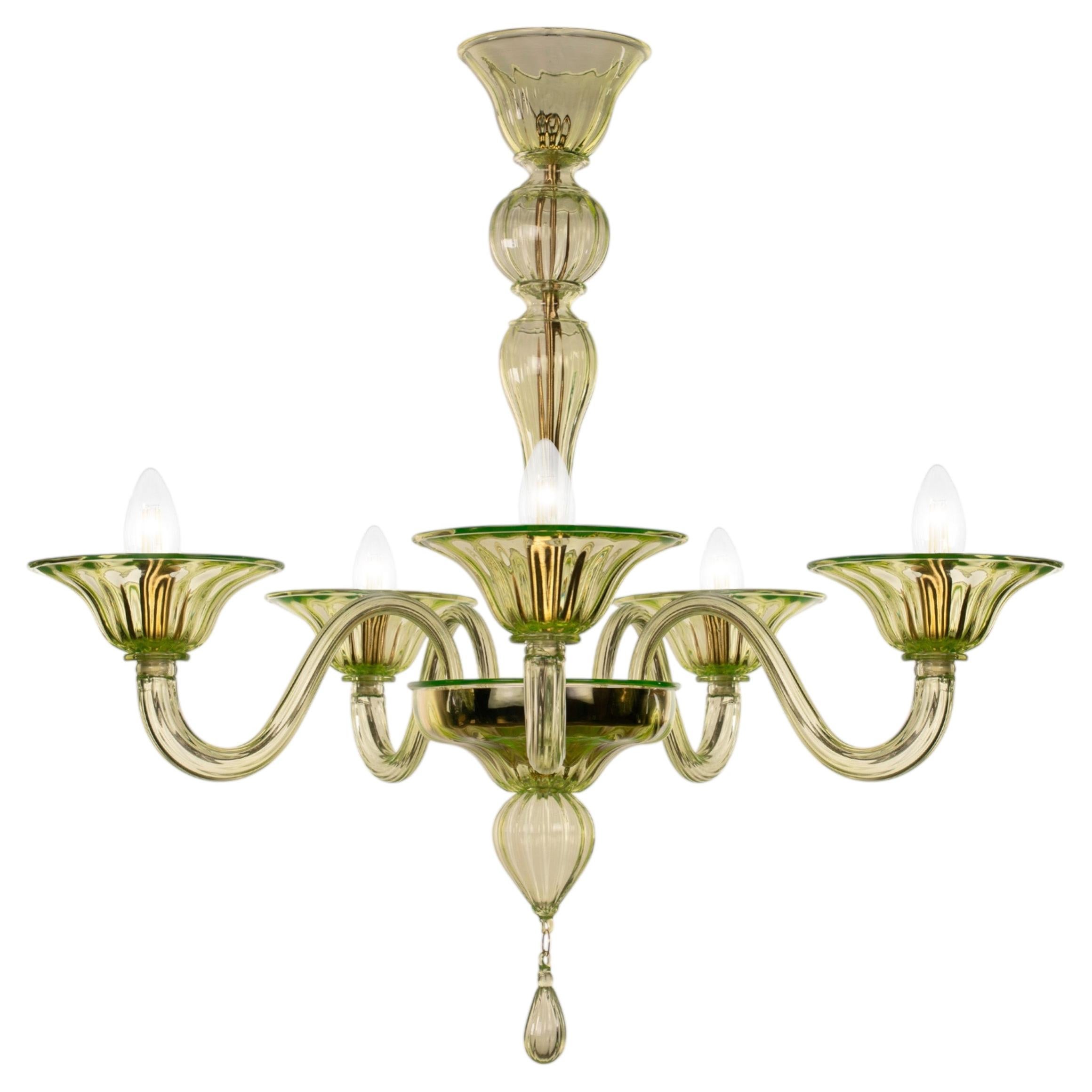 Simplicissimus Chandelier, 5 Arms Lime Murano Glass by Multiforme For Sale