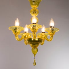 Simplicissimus Chandelier, 5 lights, Citron Yellow Murano Glass by Multiforme