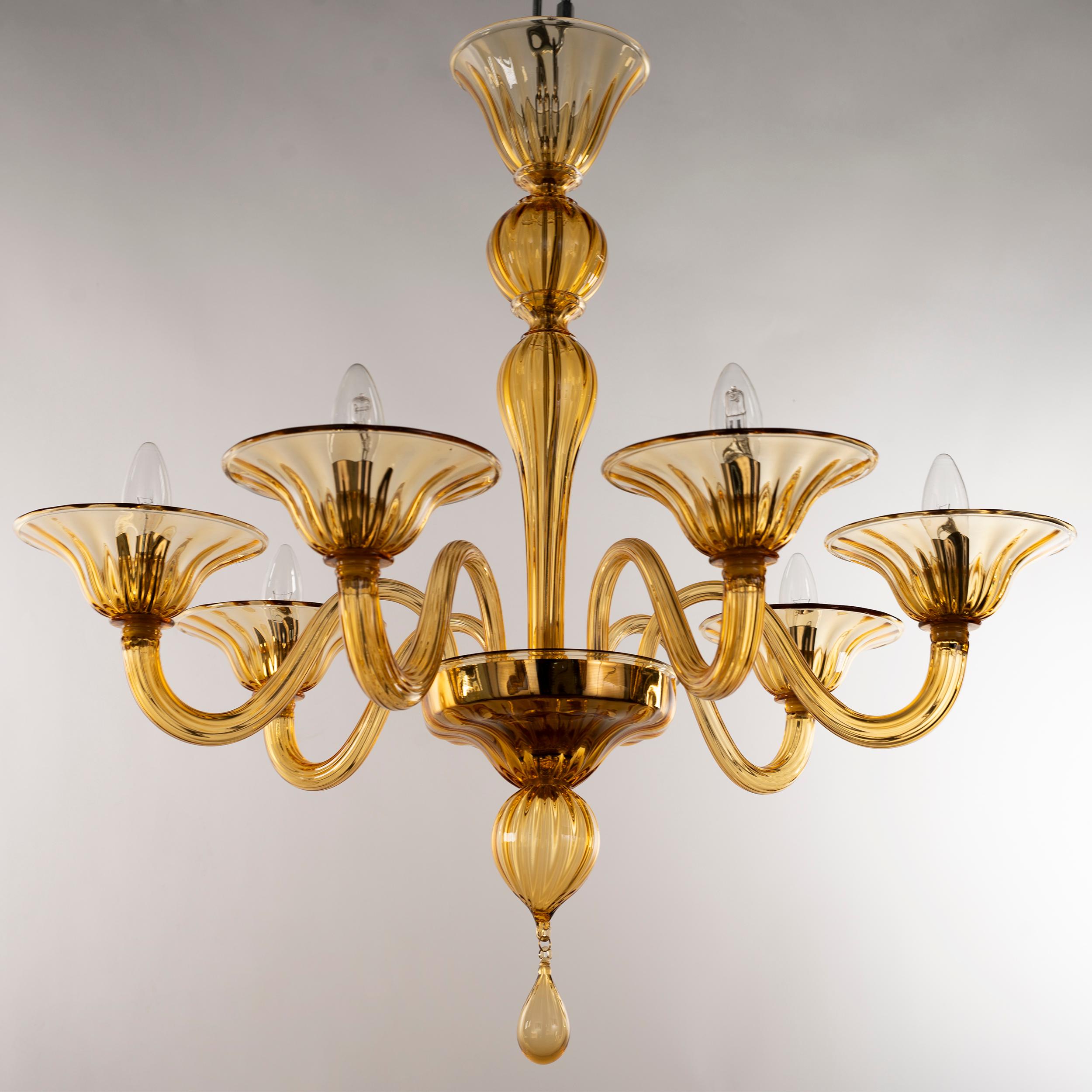 Lámpara Simplicissimus, 6 brazos ámbar cristal de Murano by Multiforme en venta 3