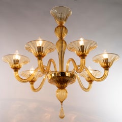 Lustre Simplicissimus, 6 bras en verre de Murano ambré par Multiforme
