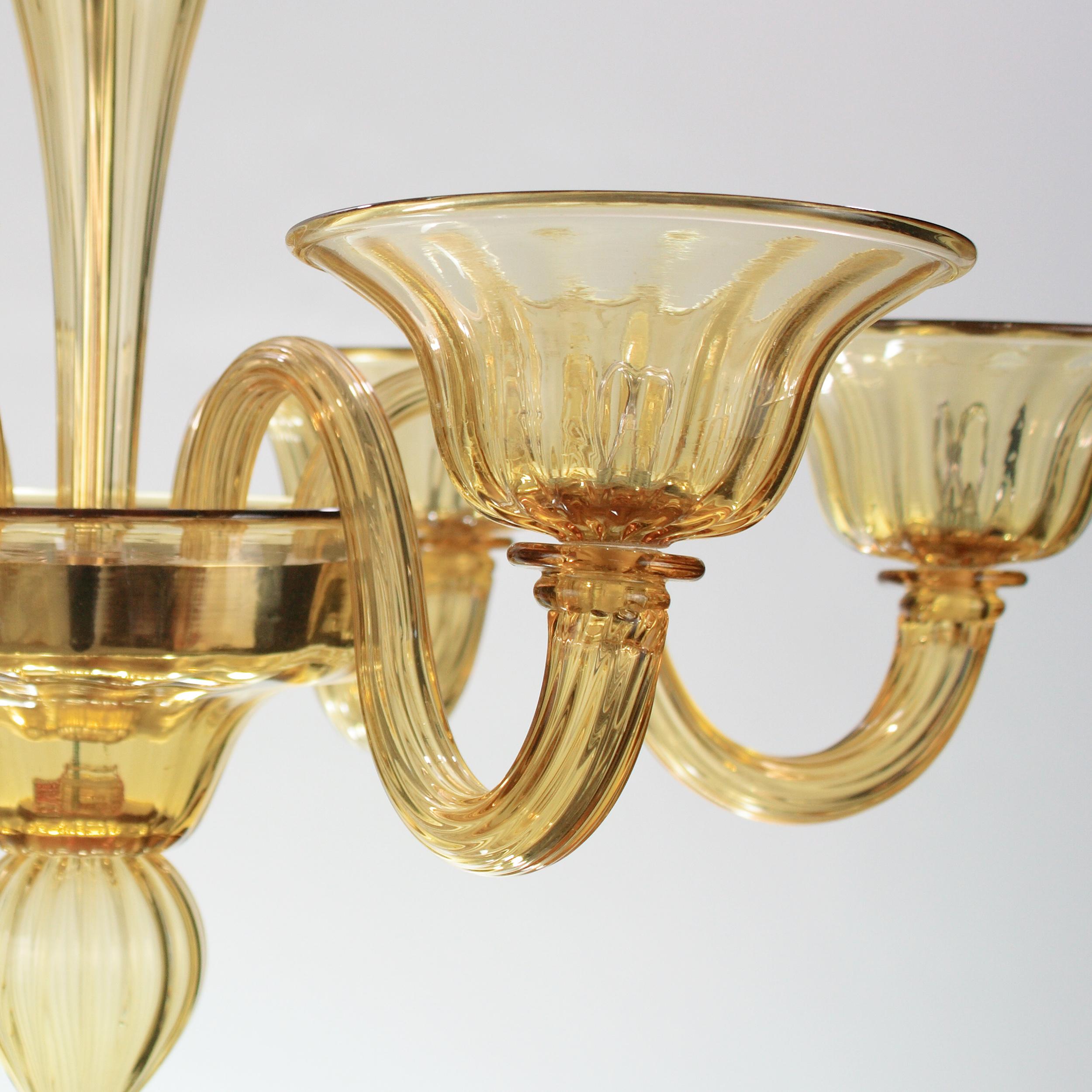 Contemporary Simplicissimus Chandelier, 6 Arms Amber Murano Glass by Multiforme in Stock For Sale