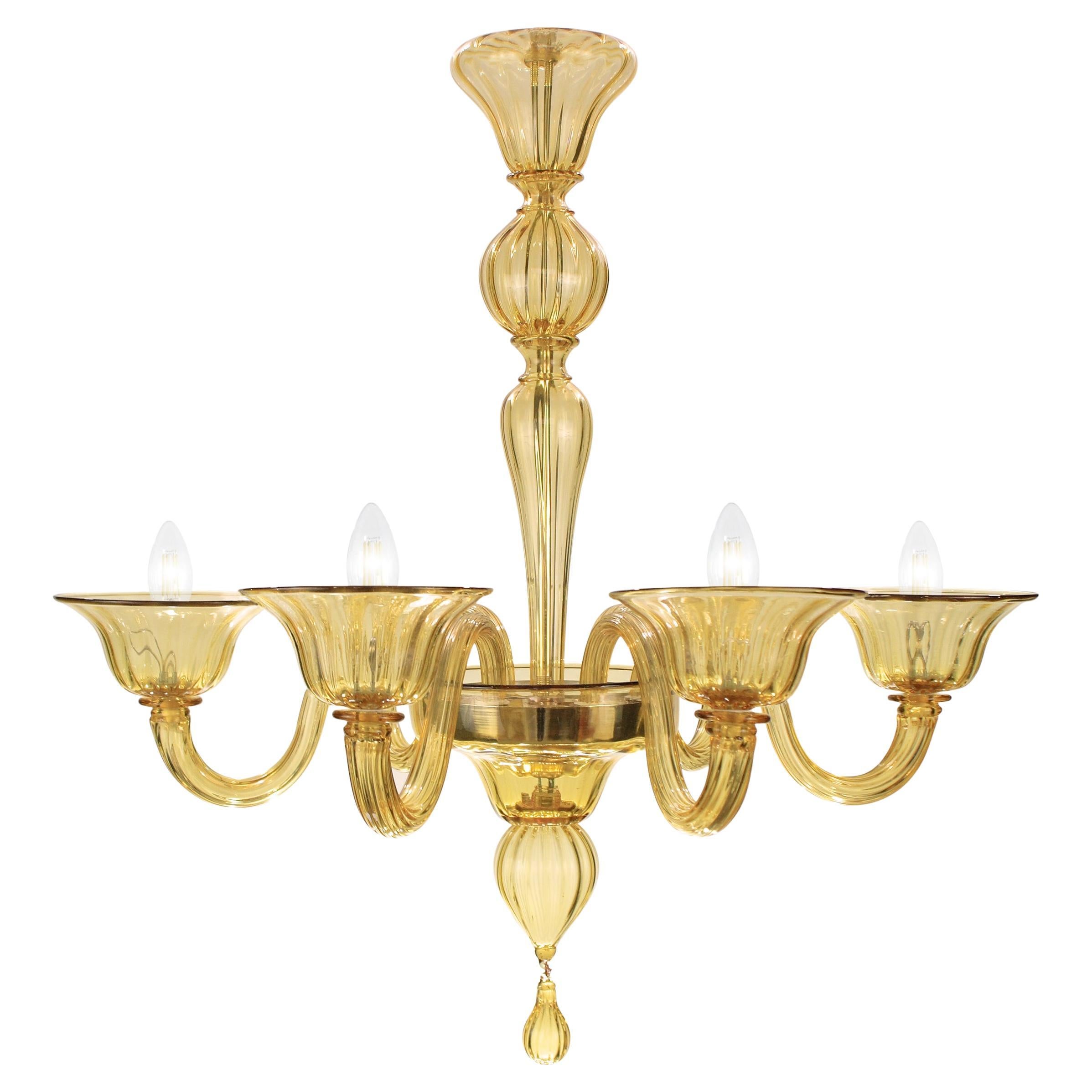 Simplicissimus Chandelier, 6 Arms Amber Murano Glass by Multiforme in Stock For Sale