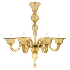 Simplicissimus Chandelier, 6 Arms Amber Murano Glass by Multiforme in Stock