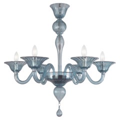 Simplicissimus Chandelier, 6 Arms Denim Blue Murano Glass by Multiforme