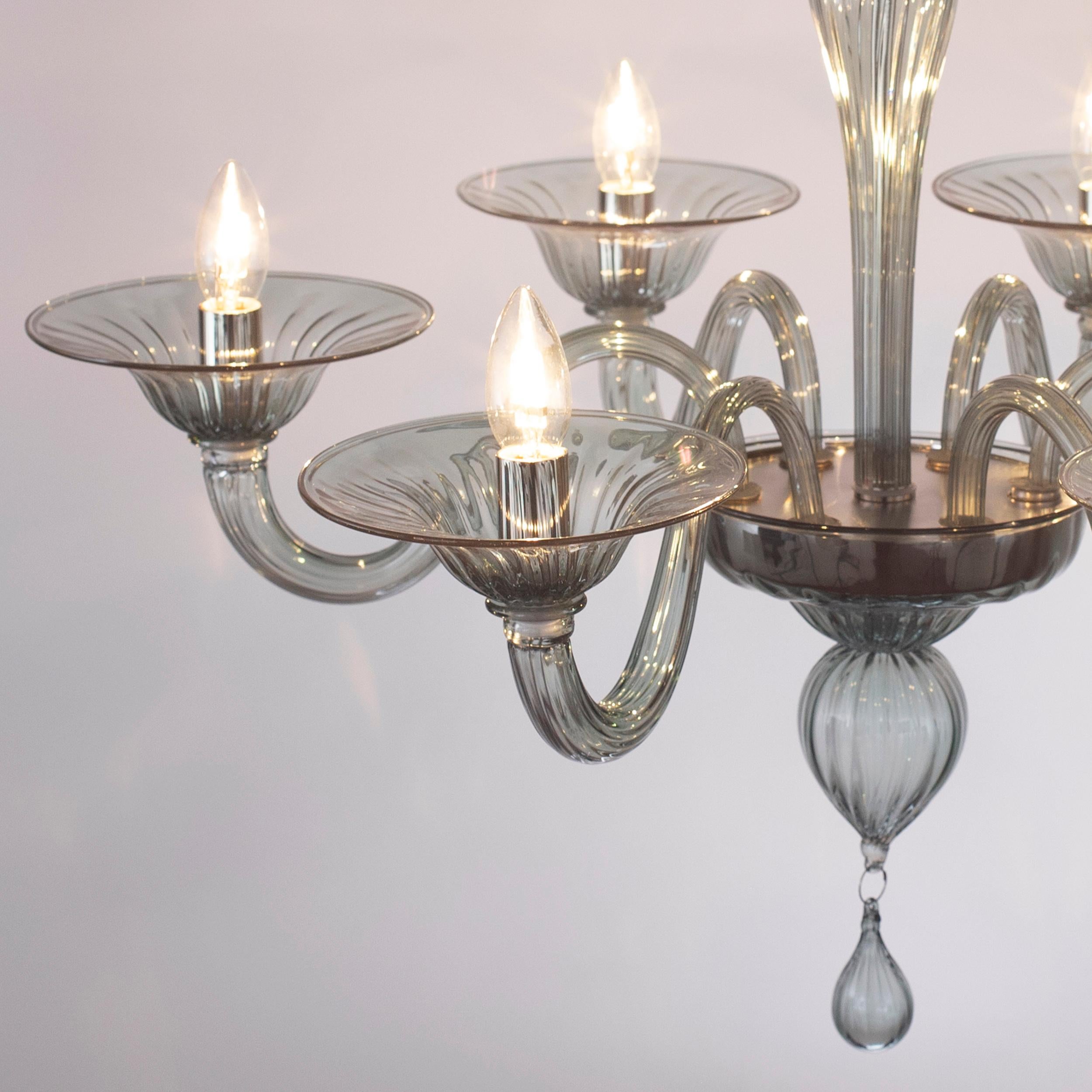 Blown Glass Simplicissimus Chandelier, 6 Arms grey green Murano Glass by Multiforme in Stock For Sale