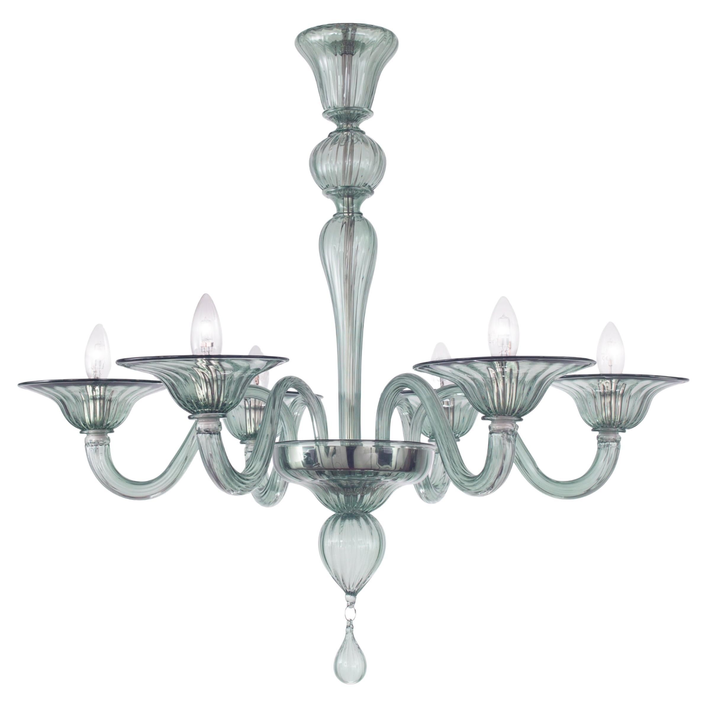Simplicissimus Chandelier, 6 Arms grey green Murano Glass by Multiforme in Stock