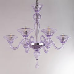 Simplicissimus Chandelier 6 Arms light lilac Murano Glass by Multiforme