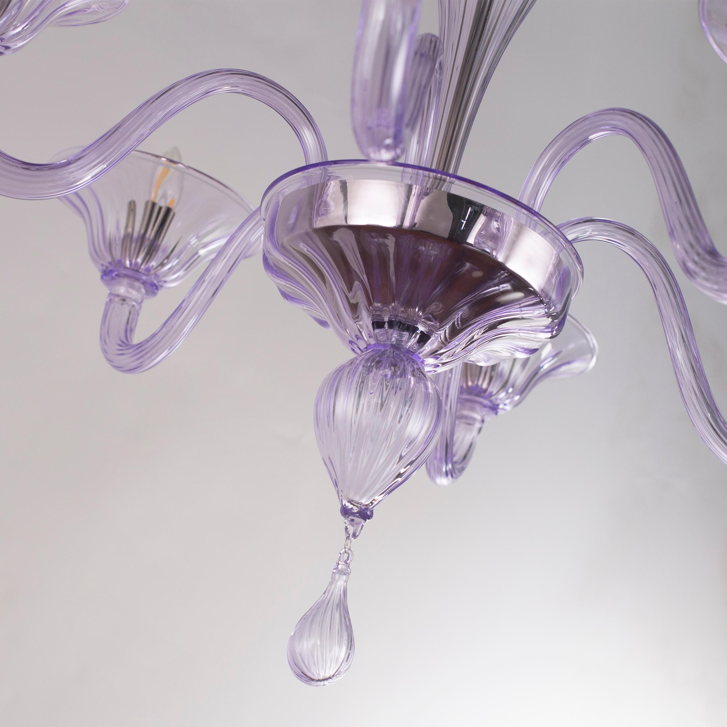 Autre Lustre Simplicissimus à 6 bras en verre de Murano lilas clair par Multiforme, en stock en vente