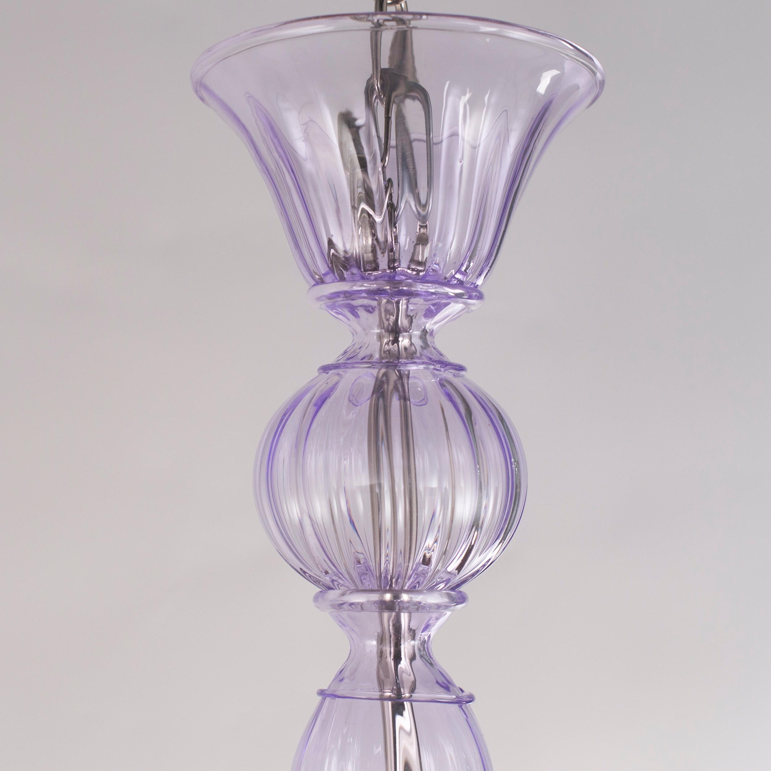 italien Lustre Simplicissimus à 6 bras en verre de Murano lilas clair par Multiforme, en stock en vente