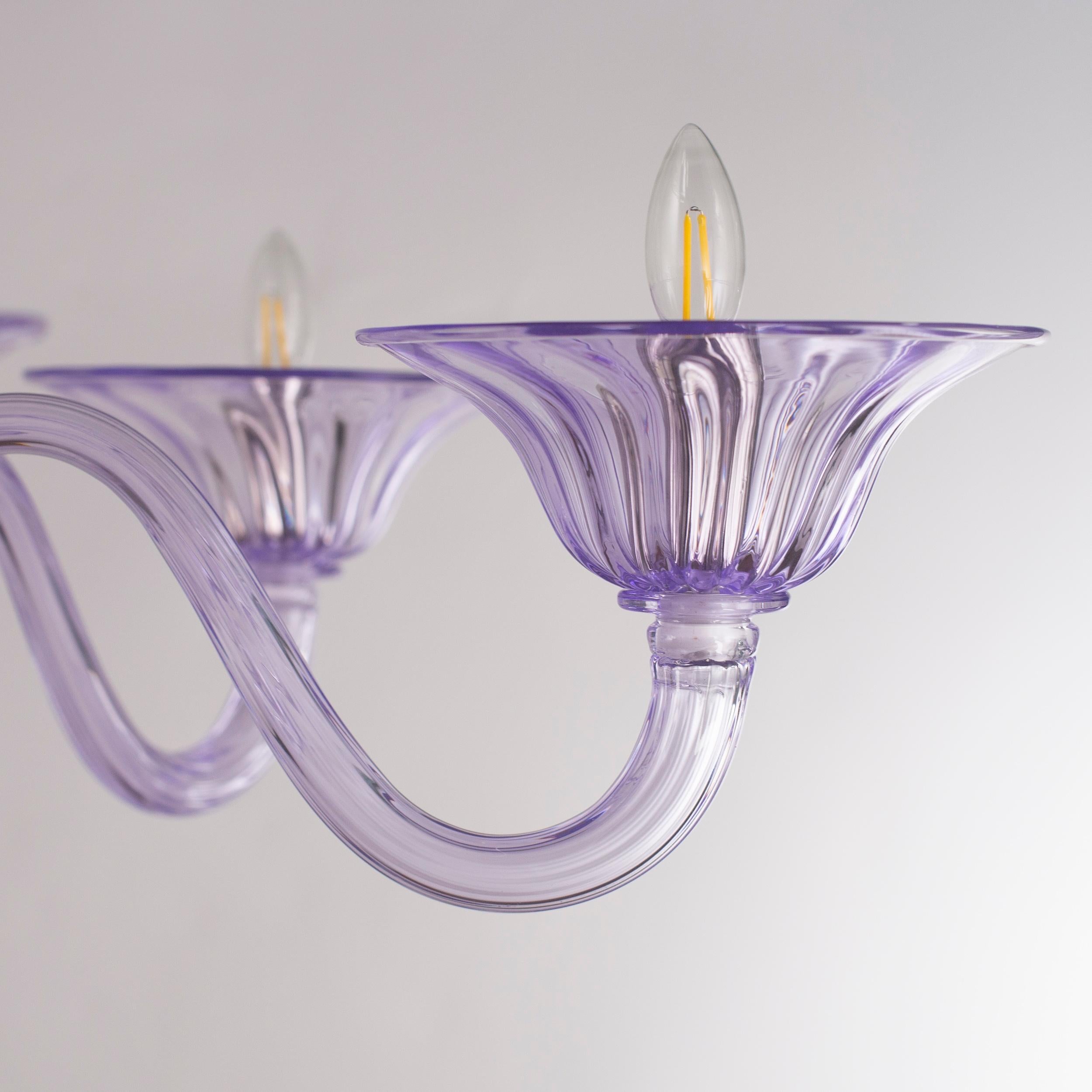 Simplicissimus Chandelier 6 Arms light lilac Murano Glass by Multiforme in Stock In New Condition For Sale In Trebaseleghe, IT
